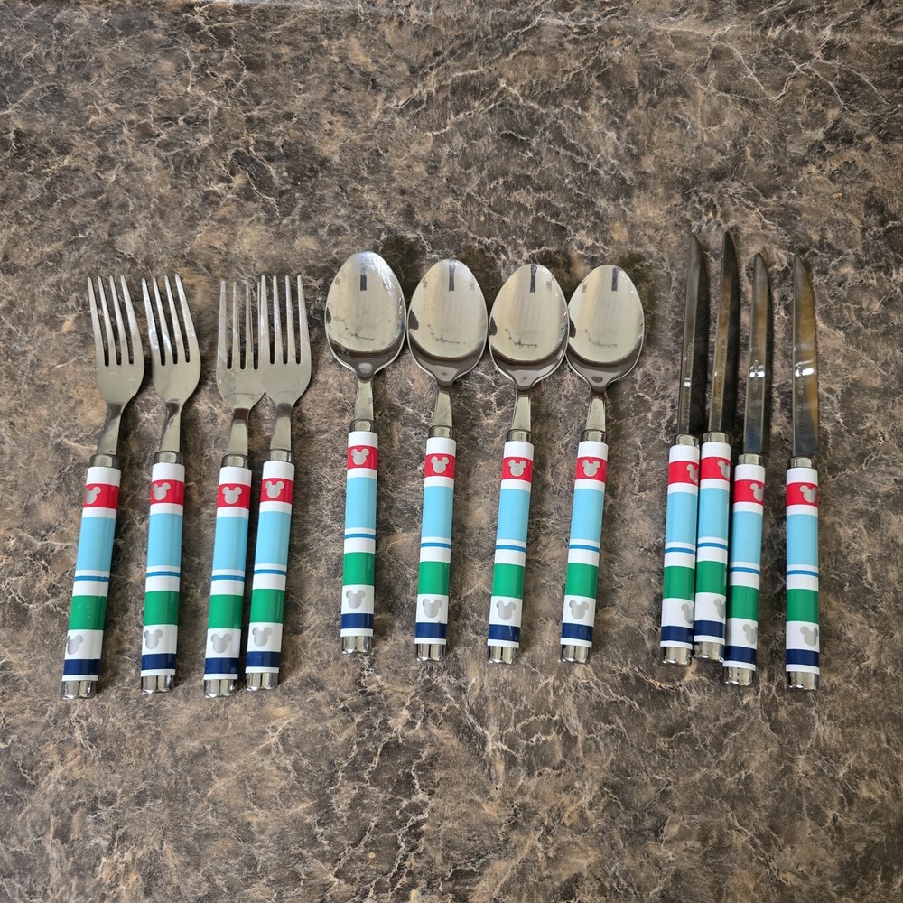 Disney Mickey Mouse Flatware Set – 4 Spoons, 4 Forks, 4 Knives – Colorful
